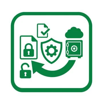 Green secure cloud data transfer icon showing document protection and stora.. Stock Illustration