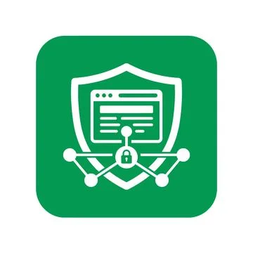 Green secure web protection icon featuring shield with nodes for software s.. Ilustración de archivo