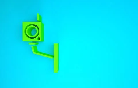 Green Security camera icon isolated on blue background. Minimalism concept. 3 Stock Illustration