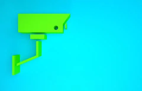 Green Security camera icon isolated on blue background. Minimalism concept. 3 Stock Illustration