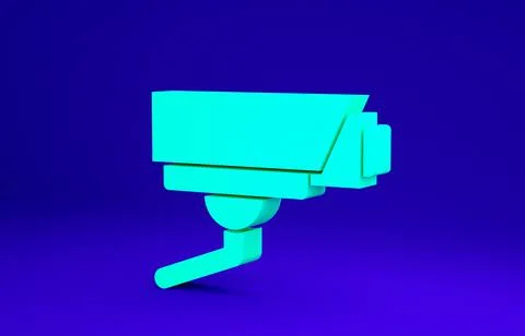Green Security camera icon isolated on blue background. Minimalism concept. 3 Illustrazione stock