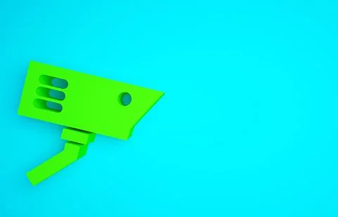 Green Security camera icon isolated on blue background. Minimalism concept. 3d Stock Illustration