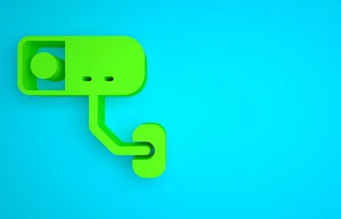Green Security camera icon isolated on blue background. Minimalism concept. 3D Stock Illustration