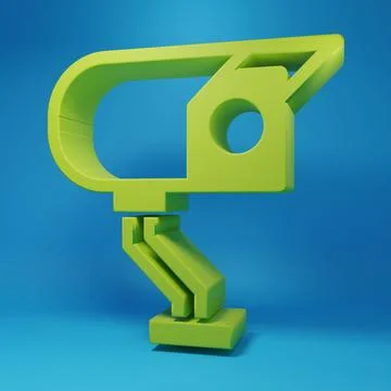 Green Security camera icon isolated on blue background. Minimalism concept... Illustrazione stock
