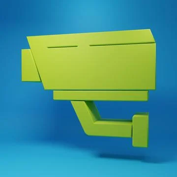 Green Security camera icon isolated on blue background. Minimalism concept... Illustrazione stock