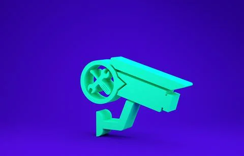 Green Security camera with screwdriver and wrench icon isolated on blue backg Stock Illustration