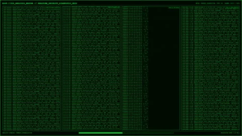Green Security Diagnostic Grid Scrolling Data Logs Hex Dump Analysis Animation. Видео 346837483