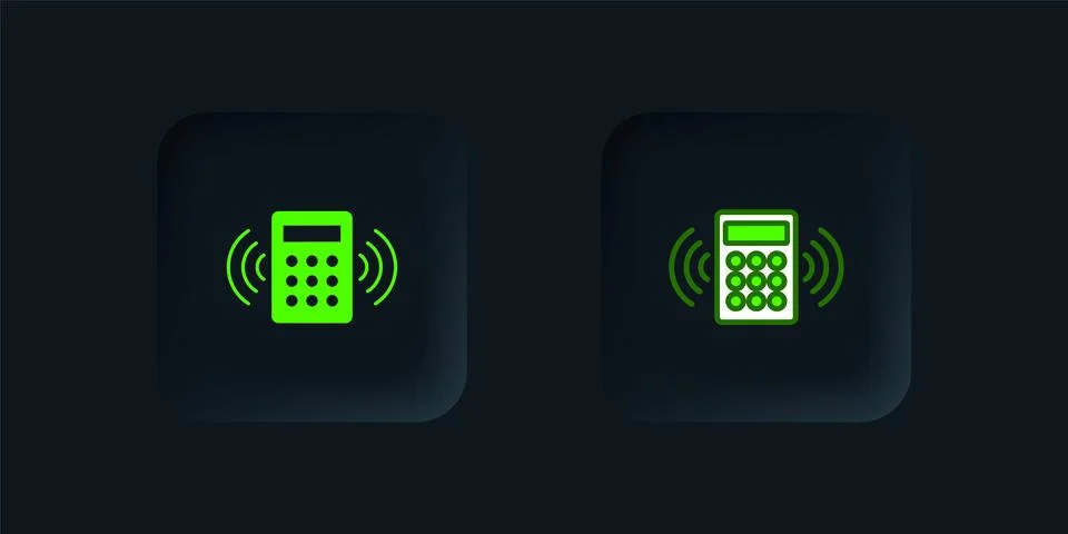 Green Security system control panel with display icon isolated on black bac.. Stock Illustration