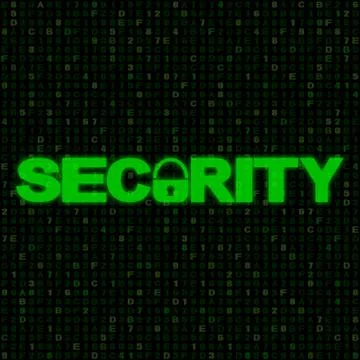 Green security text with closed padlock on hex code illustration Stock Illustration