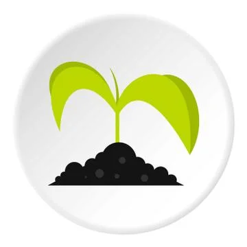 Green seedling in soil icon circle Illustration