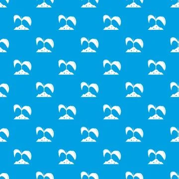 Green seedling in soil pattern seamless blue Illustration