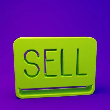 Green Sell button icon isolated on purple-blue background. Financial and st.. Stock Illustration