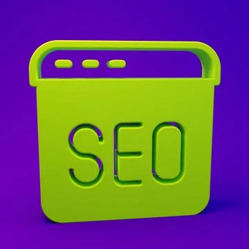 Green SEO optimization icon isolated on purple-blue background. Minimalism .. Stock Illustration