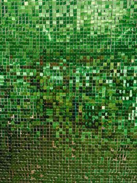 Green Sequin Wall Texture Background with Reflective Pattern 写真素材