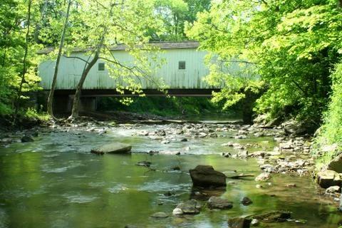 Green sergeant covered bridge Stock Photos