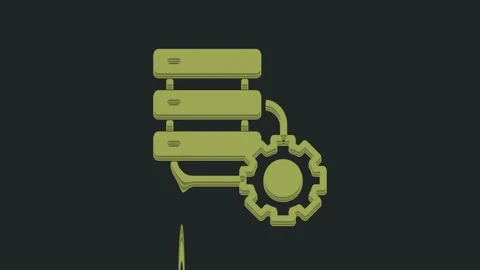 Green Server and gear icon isolated on black background. Adjusting app, service Stock Footage 235518351