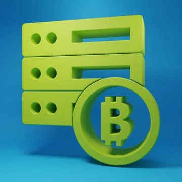 Green Server bitcoin icon isolated on blue background. Minimalism concept. .. 스톡 일러스트