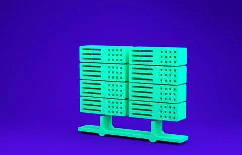 Green Server, Data, Web Hosting icon isolated on blue background. Minimalism  Illustrazione stock