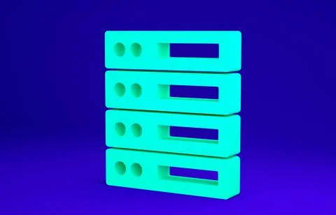 Green Server, Data, Web Hosting icon isolated on blue background. Minimalism  Illustrazione stock