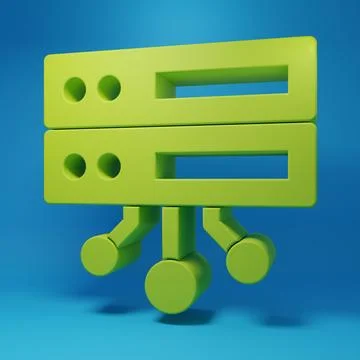 Green Server, Data, Web Hosting icon isolated on blue background. Minimalis.. 스톡 일러스트