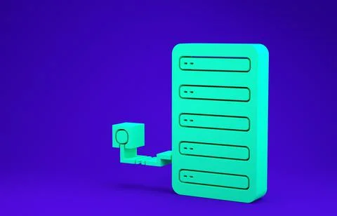 Green Server icon isolated on blue background. Adjusting app, service concept Stock Illustration