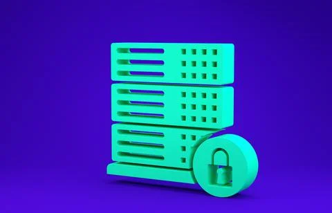 Green Server security with closed padlock icon isolated on blue background. S Stock Illustration