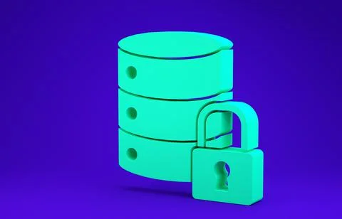 Green Server security with closed padlock icon isolated on blue background. S 库存插图