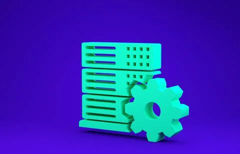 Green Server setting icon isolated on blue background. Minimalism concept. 3d Illustrazione stock