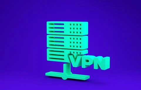 Green Server VPN icon isolated on blue background. Minimalism concept. 3d ill Illustrazione stock