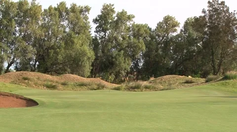 Green Set in LOw Lying Dunes - Classic Links Golf Course Stock Footage 52456415