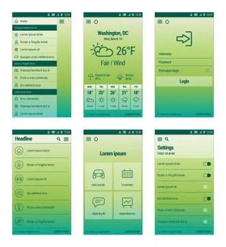 Green set of mobile user interface design. Illustrazione stock