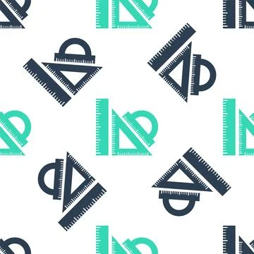 Green Set ruler, triangular ruler and protractor icon isolated seamless pattern Stock Illustration
