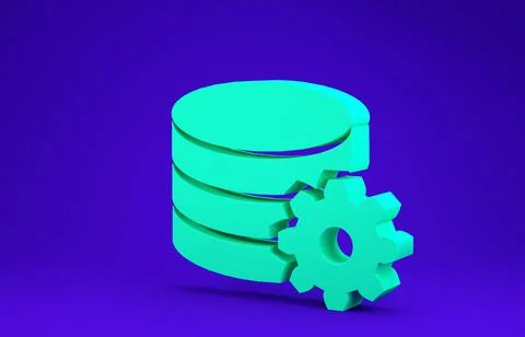 Green Setting database server icon isolated on blue background. Database Cent イラスト素材
