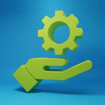 Green Settings in the hand icon isolated on blue background. Minimalism con.. Stock Illustration