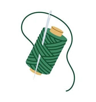 Green sewing thread spool with threaded needle Stock Illustration