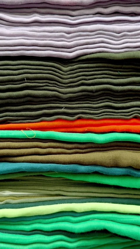 Green Shades Fabric Stack Stock Footage 347285688
