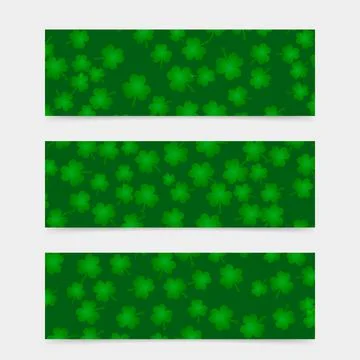 Green shamrock leaves vector background. Set of 3 banners for St. Patricks Da Stock Illustration