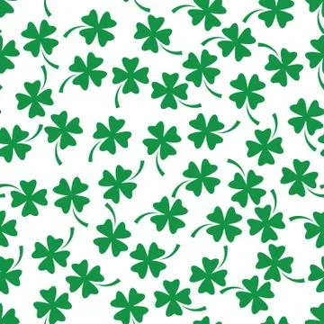 Green shamrock seamless pattern. Background of fourleaf clovers. Simple flat Stock Illustration