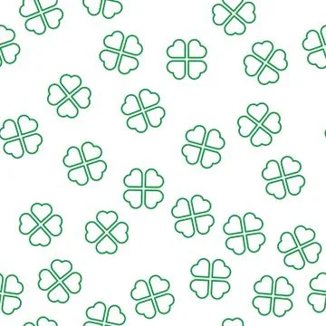Green shamrock seamless pattern. Background of fourleaf clovers. Simple flat Stock Illustration