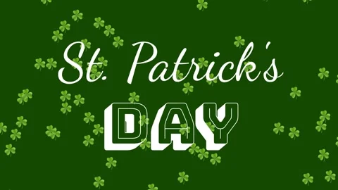 Green shamrocks flowing from left, gathering around center headline, decorating Stock Footage 329455081