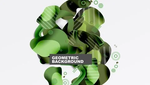 Green shapes overlap, creating dynamic composition. Lines, circles, rectangles イラスト素材