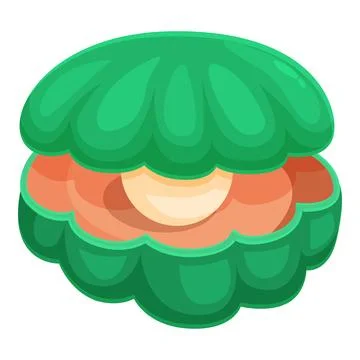 Green shell holding a single white pearl open shellfish Stock Illustration