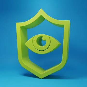 Green Shield and eye icon isolated on blue background. Security, safety, pr.. Stock Illustration