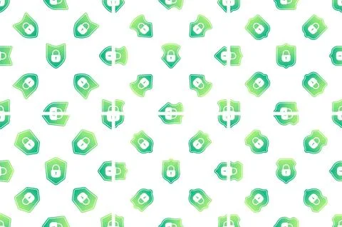 Green shield and lock security seamless pattern protecting data on white Stock Illustration