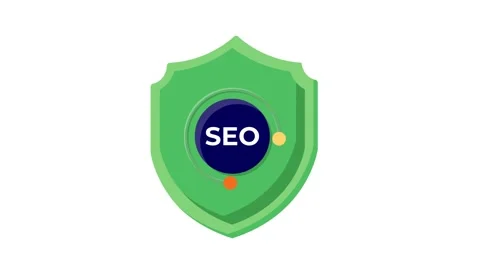 A green shield with a button, illustrating the concept of SEO protection an.. Stock Footage 332535208