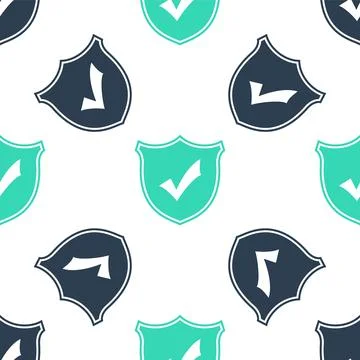 Green Shield with check mark icon isolated seamless pattern on white background イラスト素材