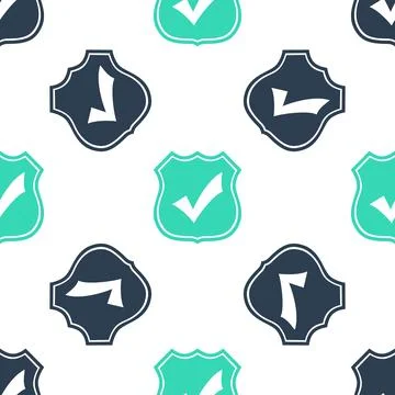Green Shield with check mark icon isolated seamless pattern on white background Illustrazione stock
