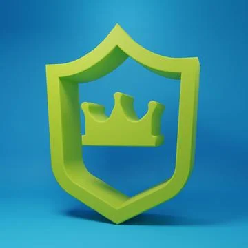 Green Shield with crown icon isolated on blue background. Minimalism concep.. Stock Illustration