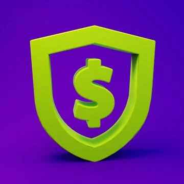 Green Shield with dollar symbol icon isolated on purple-blue background. Se.. Stock Illustration