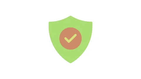A green shield featuring a prominent tick mark, symbolizing security or app.. Stock Footage 333461995